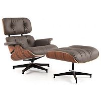 кресло eames style lounge chair кожа коричневое в Шахтах